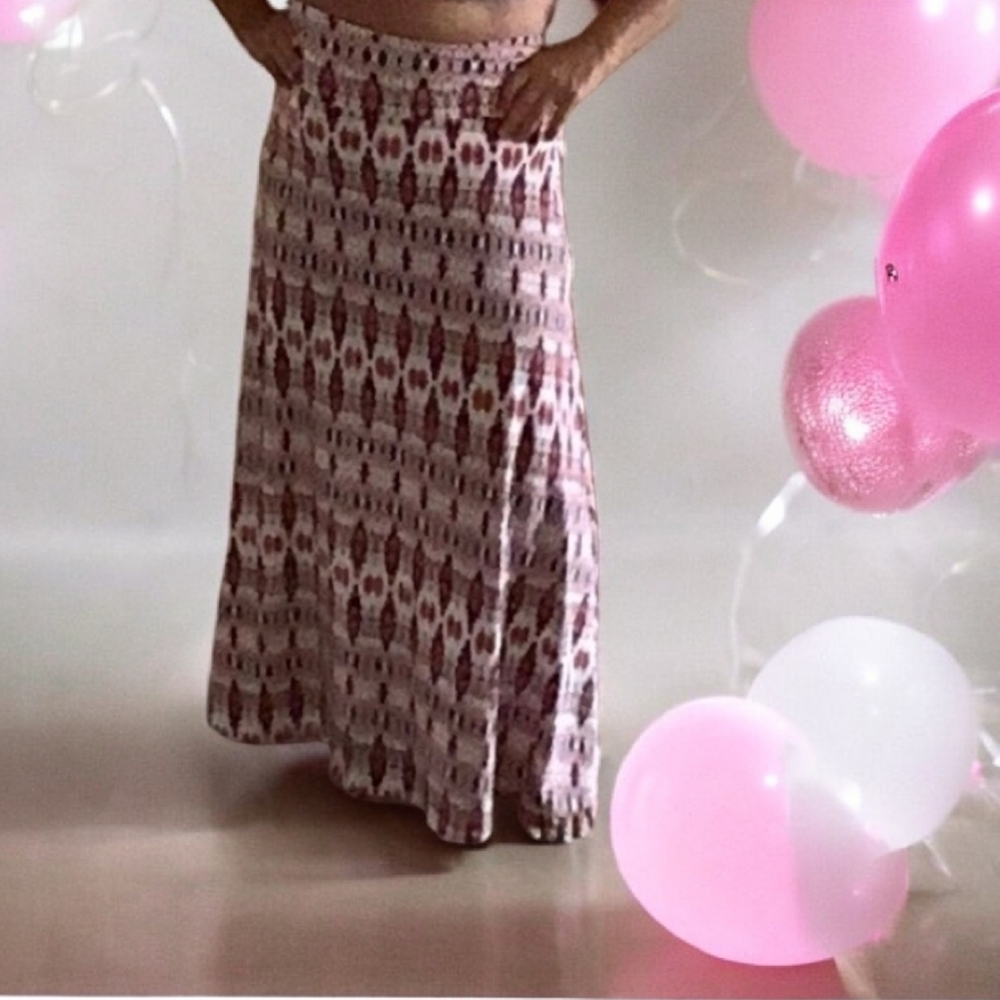 Colorful maxi skirt Red and blue pinkish orange pretty designs flattering